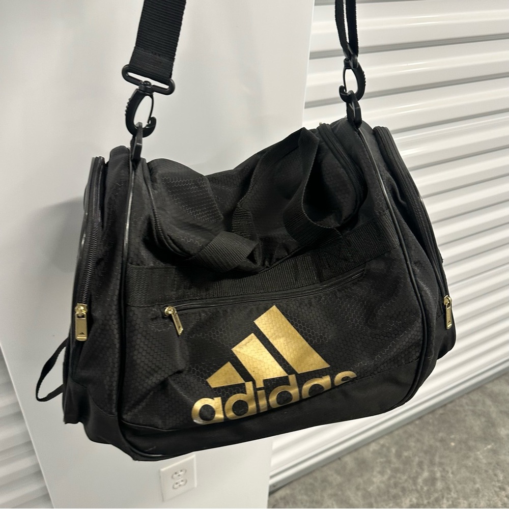 Adidas Black and Gold Duffel Bag